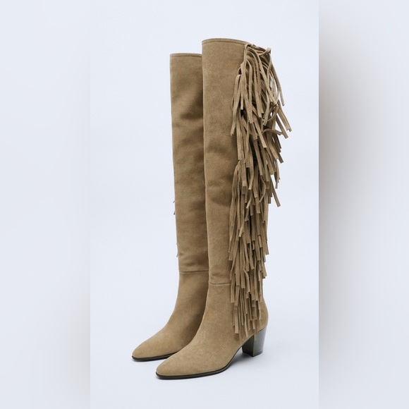 Zara Over the Knee Fringed Cowboy Boots, Size 40 Unworn (Fits size 8.5 / 9) - Picture 3 of 6